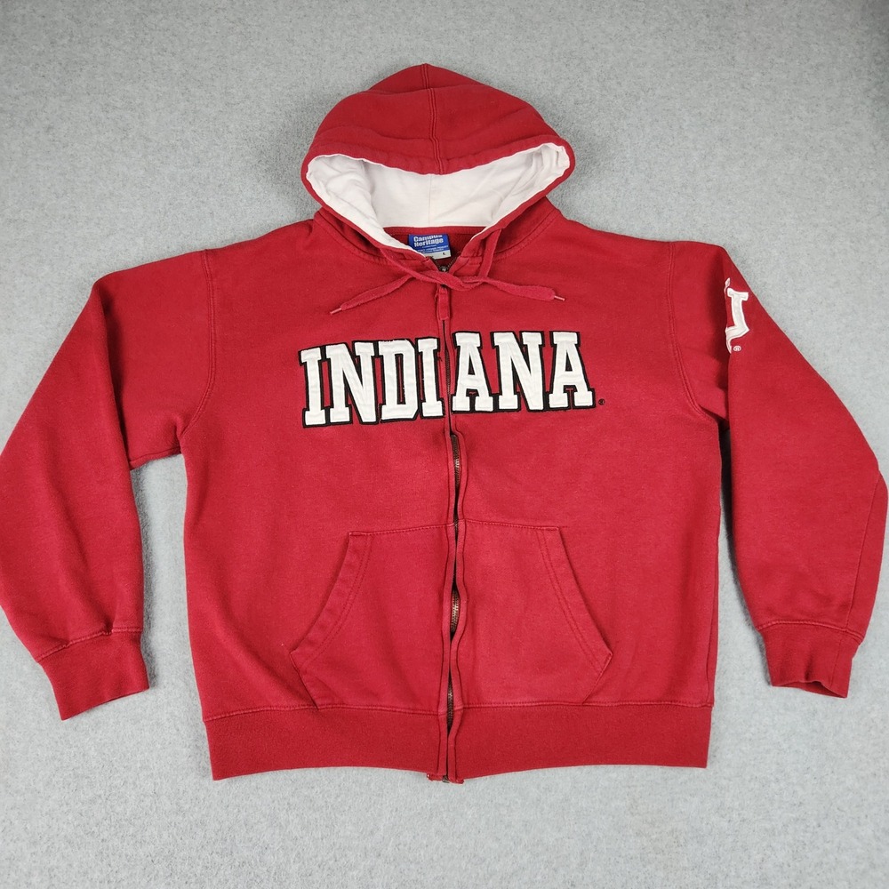 Indiana Hoosiers Hoodie Mens L Red Campus Heritage NCAA Football Sports Full Zip